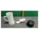 Vintage Black Trinket Box & Milk Glass Decorative