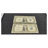 2) 1935G One Dollar Silver Certificates Blue Seal