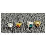 4) Beautiful Fashion Rings size 6.5,7.5 & two 8.5