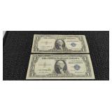 2) One Dollar Silver Certificates Blue Seal