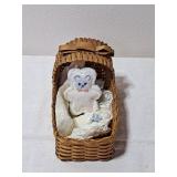 Miniature Moses Basket & Fuzzy Teddy Bear