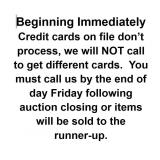 CARDS WILL BE PROCESSED AT AUCTION CLOSING