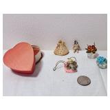 Vtg Mini Glass Potted Flowers, Dolls & Candy Box