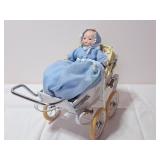 Vtg French Doll Pram w/Doll