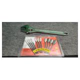 Large 18' Crescent Wrench & Wood Boring Drill Bits