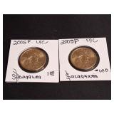 2) 2005 P Uncirculated Sacajawea Dollar Coins