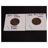 2) Two Cent Coins  1864 & 1865