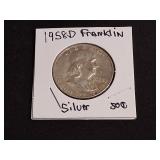 1958 D Franklin Silver Half Dollar
