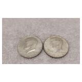 2) 1964 Kennedy 90% Silver Half Dollars