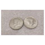 2) 1964 Kennedy 90% Silver Half Dollars