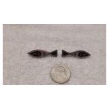 Pair of Modernist Fish Brooches Sterling w/ Inlay