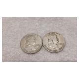 2) Franklin 90% Silver Half Dollars 1951, 1963
