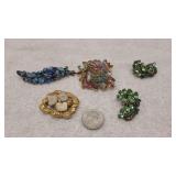 Vintage Jewelry, 3) Brooches, 1) Pair Earrings