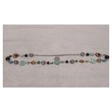 Necklace- Faux Turquoise, Amber & Silver-Tone Bead