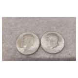 2) 1964 Kennedy 90% Silver Half Dollars