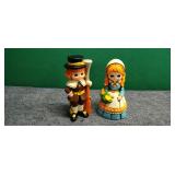 2) Vintage Hand Painted Ceramic Pilgram Figurines