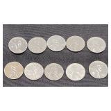 10) 1943 D Zinc Coated Steel Wheat Pennies WWII