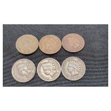 6) Indian Head Pennies 1898, 1902, 05, 06, 07. 08