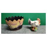 Rooster - Metal Bucket & Ceramic Figurine