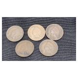 5) Indian Head Pennies 1899, 1901 & 1906