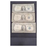3) 1957 B One Dollar Silver Certificate Blue Seal