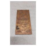 One Pound .999 Fine Copper Bar Made in USA