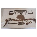 Ant. Hand-Forged Iron Logging & Blacksmith Tools