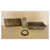 Vintage License Plate, Mason Jar & Bread Pan