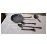 Graniteware Frying Pan, Spoons, Vtg Bottle Opener