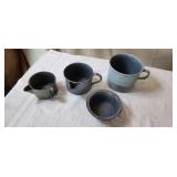 4) Graniteware Container Cup, Sm Pitcher, Bowl