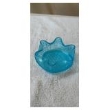 Vintage Turquoise Crimped Glass Trinket Dish
