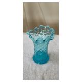 Vintage Blue Opalescent Glass Diamond Pattern Vase