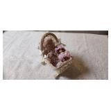 4) Mini Dolls in Small Wicker Cradle