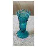 Vintage Blue Pressed Glass Footed Vase