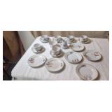 6 Cups, 6 Saucers, 6 Plates, Sugar & Cream