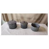 3) Graniteware Pots - Two with Lids