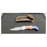 Folding Damascus Pocket Knife with Case
