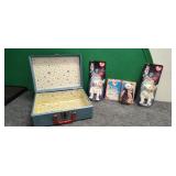 Childs Wood Suit Case & 3) TY Toys