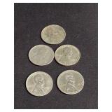 5) 1943 S WWII Zinc Coated Steel Wheat Pennies