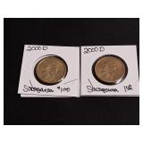 2) 2000 D Sacagawea Dollar Coins