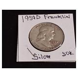 1959 D  Franklin Silver Half Dollar