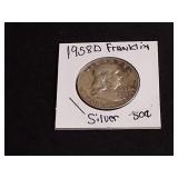 1958 D  Franklin Silver Half Dollar