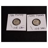 2) Silver Mercury Dimes - 1936 & 1939 S