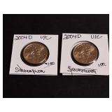 2) 2004 D Uncirculated Sacagawea Dollar Coins