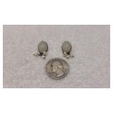Vtg Carved Hardstone 925 Silver Earrings