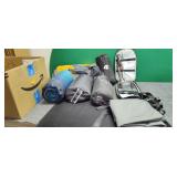 Box of camping/boat anchor, blankets,chair