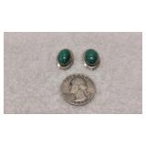 VTG Green Malachite Cabochons Silver Earrings
