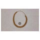 Vtg Gold-Tone Swirl Knot Link Statement Necklace