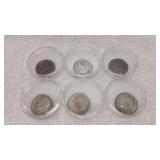 Six 90% Silver Dimes