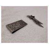 1990 camel cash money clip,  silver metal brooch